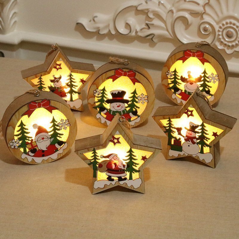 LED Light Up Christmas Wooden Ornaments