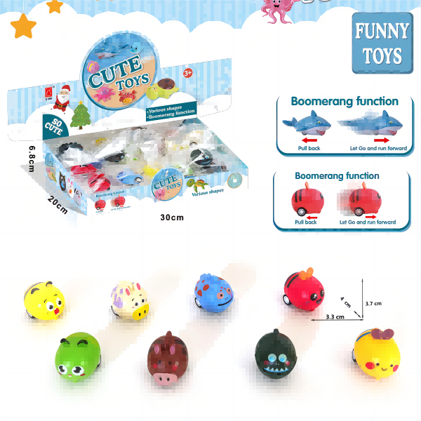 Uroczy, kreskówkowy samochodzik z napędem pull-back dla dzieci