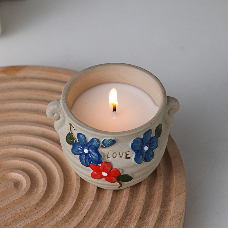 1Pc Soy Wax Candle with Embossed Flowers Jar - Union Source