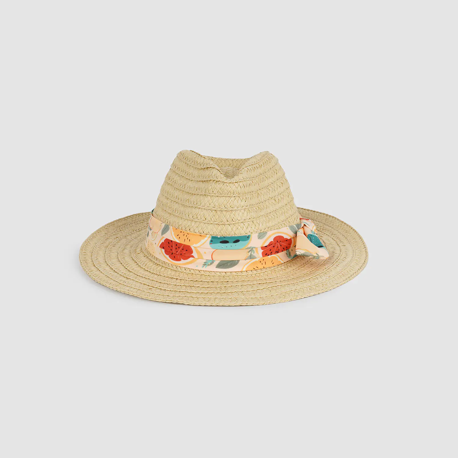 Modny kapelusz słomkowy: Owoce tropikalne – nadruk z paskiem na słoneczny styl
