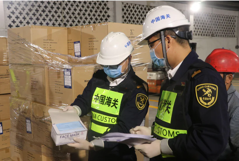 Chinese Customs inspecting goods