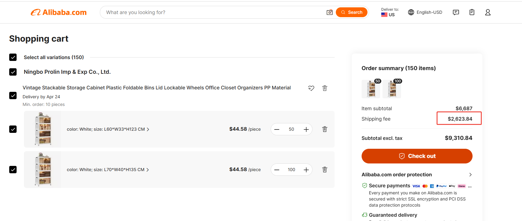 Tarifa de envío de Alibaba, cotización de envío